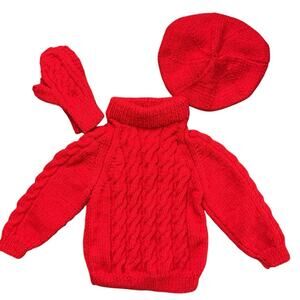 Hand knit toddler‎ sweater and hat set orange
